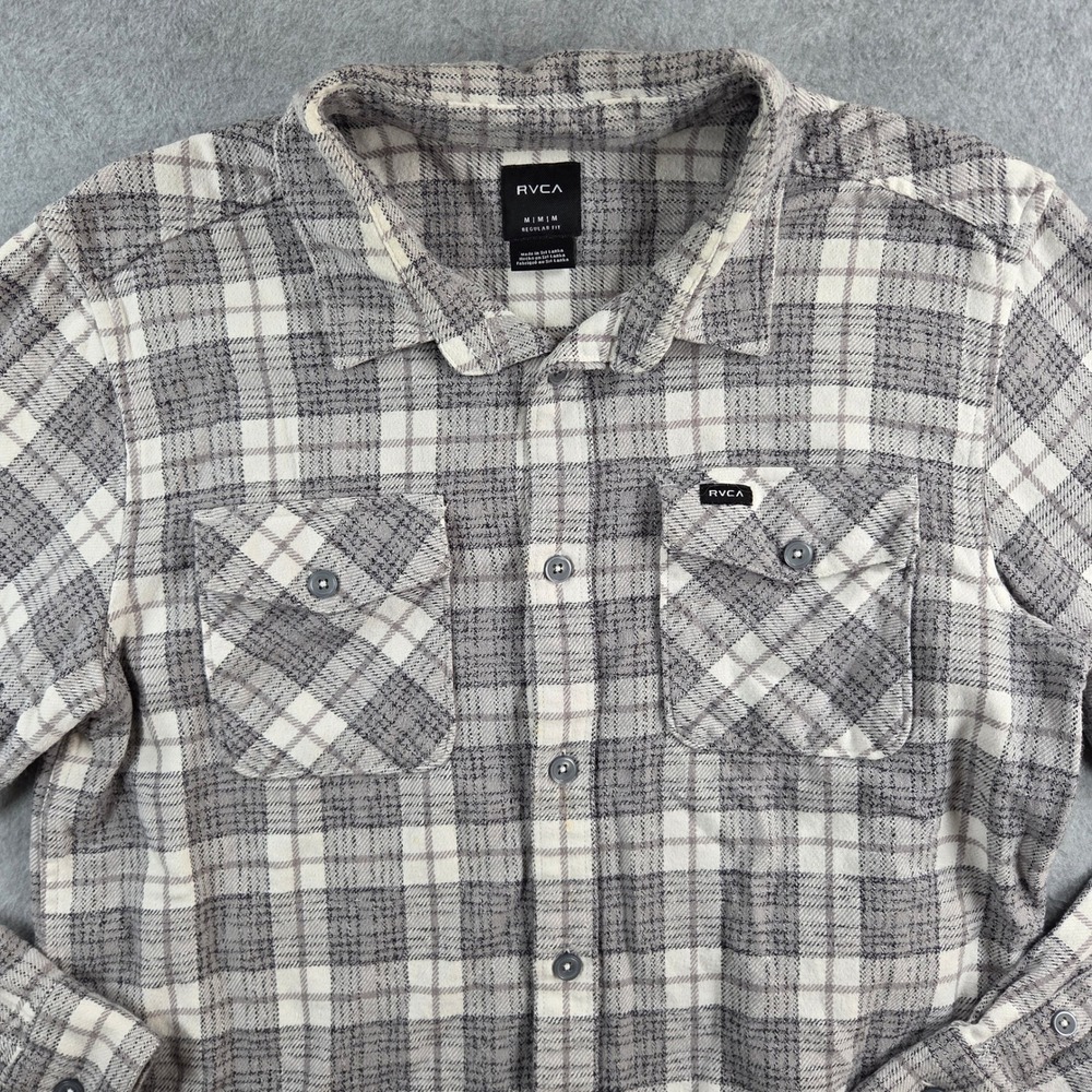 RVCA Gray and White Plaid Button-Down Shirt